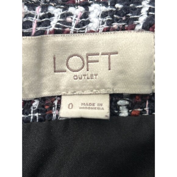 LOFT Women's Plaid Tweed Mini Skirt Size 0 Black White Red Zip Accent Academia - Picture 6 of 7